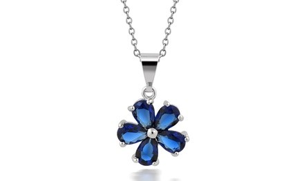 Created Blue Sapphire Flower Necklace By MUIBLU Gems