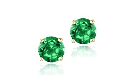 Emerald Round 6mm Solitaire Stud Earrings in Gold Flash Sterling Silver