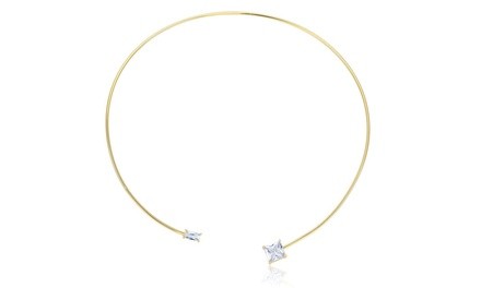 Cubic Zirconia Yellow Gold Plated Wire Necklace