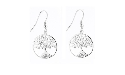 Solid Sterling Silver Diamond Cut Tree of Life Hook Earrings