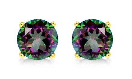 Solid 10K Gold 2CTW Rainbow Topaz Stud Earrings By MUIBLU Gems