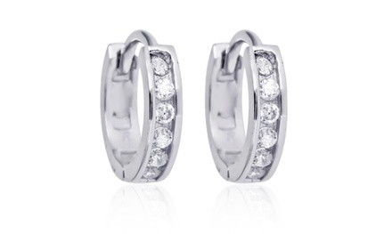 Sterling Silver Channel Set Huggies