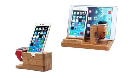 Bamboo Wood Charging Stand Cradle Holder for Apple Watch and iPhone