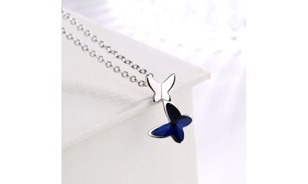 Sterling Silver Crystal Butterfly Pendant Necklace