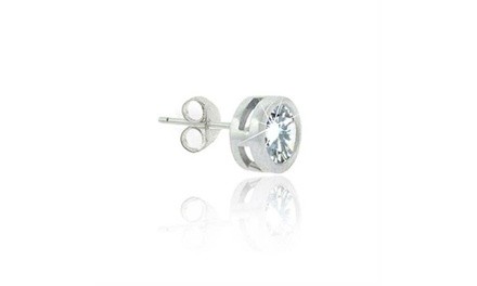 Sterling Silver CZ Bezel-set 8mm Mens Stud Earring