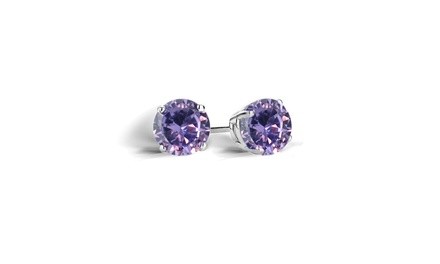 Sterling Silver 2.6ct Alexandrite CZ Round Stud Earrings, 6mm