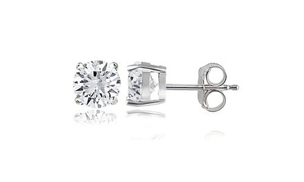 Created White Sapphire 6mm Round Stud Earrings in Sterling Silver