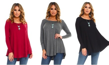 Isaac Liev Women's Long-Sleeved Scoop-Neck Flowy Tunic. Plus Sizes Available.