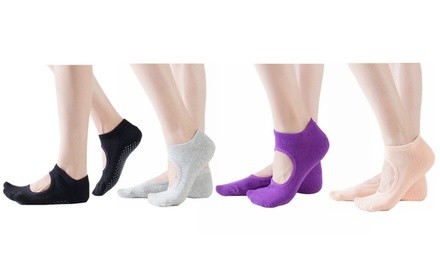 4-Pack Yoga Socks Non Slip Skid Pilates Ballet Barre with Grips for Women