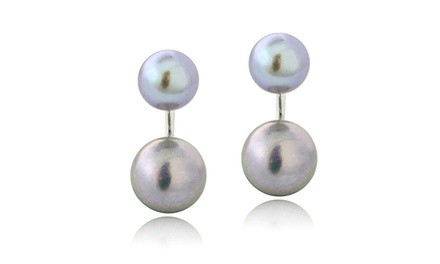 Sterling Silver Gray Freshwater Cultured Pearl Front-Back Earrings