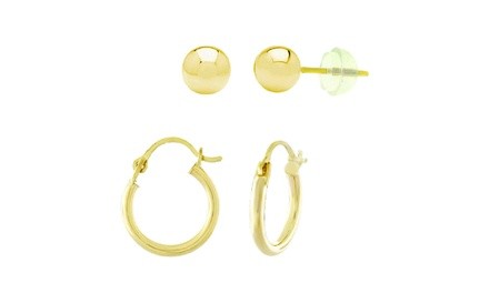 Kids 14K Gold Ball and Hoop Earrings Set 