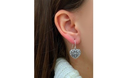 Sterling silver bali heart drop earrings