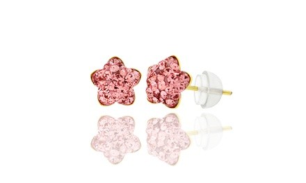Kid's Pink Flower Stud Earrings in 14k Gold