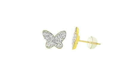 Kid's White Butterfly Stud Earrings in 14k Gold