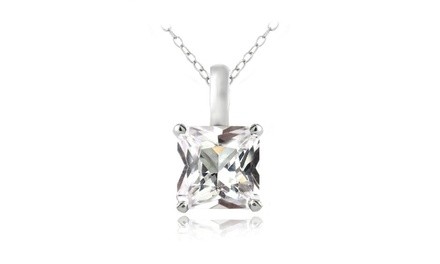 2.75 cttw Created White Sapphire Square Solitaire Necklace