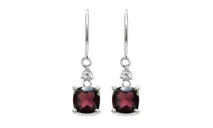 7mm Cushion-cut Garnet & White Topaz Sterling Silver Dangle Leverback Earrings