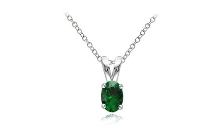 Emerald 6x4mm Oval Solitaire Pendant Necklace in Sterling Silver