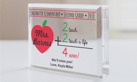 One or Two Personalized Acrylic Teacher Keepsake Paperweights from GiftsForYouNow.com (Up to 52% Off)
