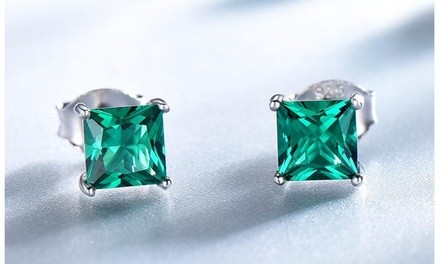 2.00 CTTW Sterling Silver Emerald Princess Cut Studs