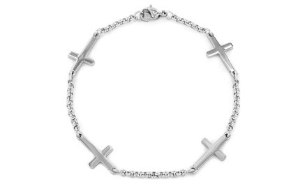 Stainless Steel Sideways Cross Charm Bracelet