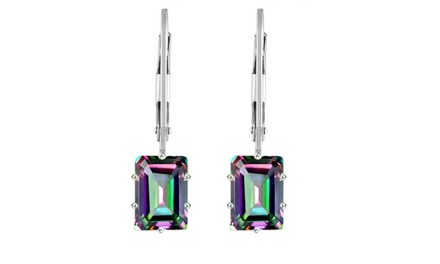 2.00 CTTW Genuine Rainbow Topaz Emerald Cut Leverback Earrings