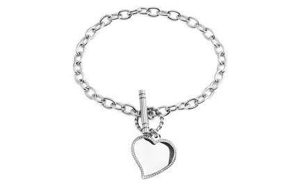 Stainless Steel Heart Charm Link Bracelet