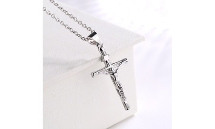 14K Gold and Sterling Silver Crucifix Cross Pendant Necklace