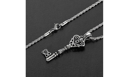 Stainless Steel Ornate Key Pendant