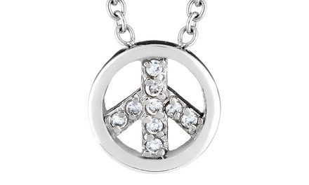 Stainless Steel Cubic Zirconia Peace Charm Necklace