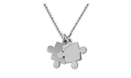 Stainless Steel Brushed/ Polished Puzzle Piece Pendant Necklace