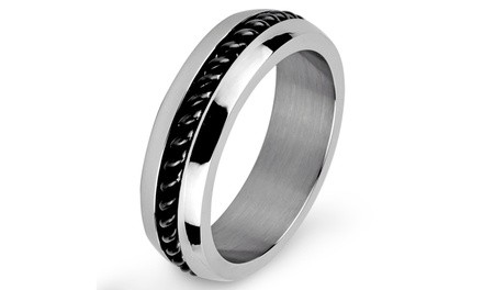 Men's Stainless Steel Twisted Cable Inlay Ring