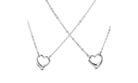 Stainless Steel Double Strand Open Heart Pendant Necklace