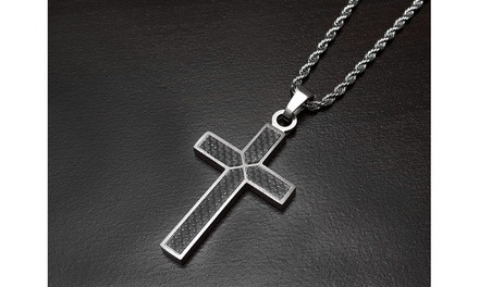Black Carbon Fiber Cross Pendant Necklace