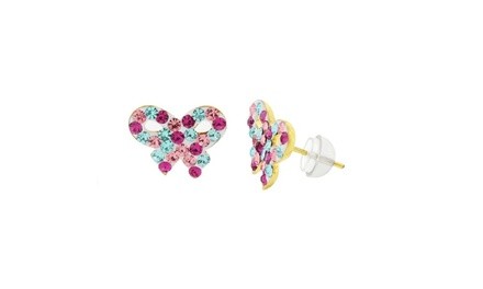 Kid's Cotton Candy Bow Stud Earrings in 14k Gold