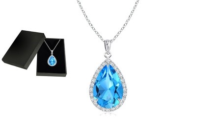 4.00 CTTW Genuine Blue Topaz Pear Cut Sterling Silver Necklace