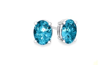 2.00 CTTW Oval Cut Genuine Blue Topaz Studs