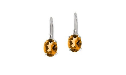 2.00 CTTW Genuine Citrine Oval Leverback Earrings in 18k white gold 