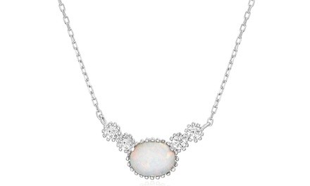 Nina & Grace Lab Created Opal & Cubic Zirconia Oval Necklace in Sterling Silver