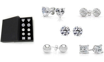 Set of 5 Sterling Silver Swarovski Crystal Stud Set With Giftbox