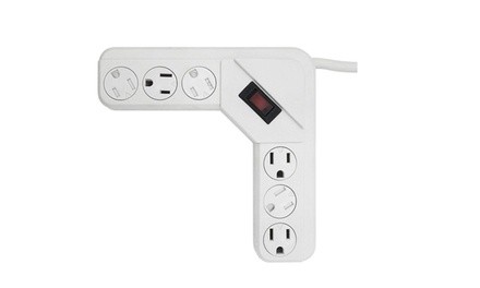 Corner Power Strip 6-Outlet Tap With Cord Locking Rotating Safety Cover 