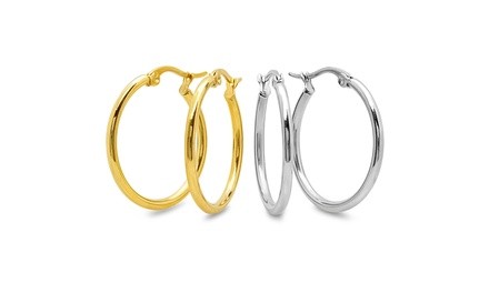 Set Of 2 Stainless Steel And 18kt Gold Plated Hoop Sets