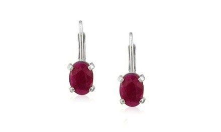 2.00 CTTW Genuine Ruby Oval Leverback Earrings in 18k white gold 