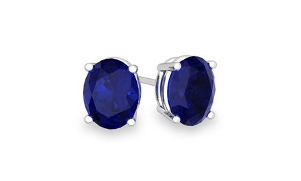 2.00 CTTW Sterling Silver Sapphire Oval Cut Studs