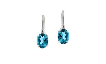 2.00 CTTW Genuine Blue Topaz Oval Leverback Earrings in 18k white gold 