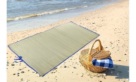 Compact Beach Straw Roll up Mat , Natural Straw (2-Pack)