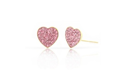Kid's Pink Heart Stud Earrings in 14K Yellow Gold