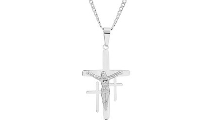 Men's Stainless Steel Triple Cross Jesus Crucifix Religious Pendant by Steeltime