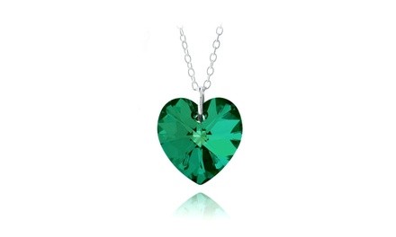 Emerald May Birthstone Heart Necklace in 925 Silver Made w/ Swarovski Crystals