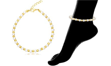 Freshwater Pearl & Polish Beaded Ankle Bracelet in 18K Gold Plated