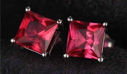 2.00 CTTW Ruby Princess Cut Sterling Silver Studs